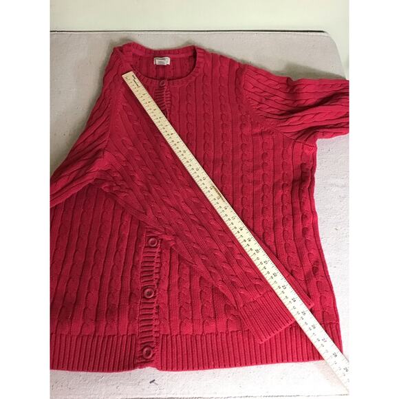 LL Bean Women Cable Knit Fisherman Sweater Sz.2X Red Wool Heavyweight Cardigan - Picture 7 of 10